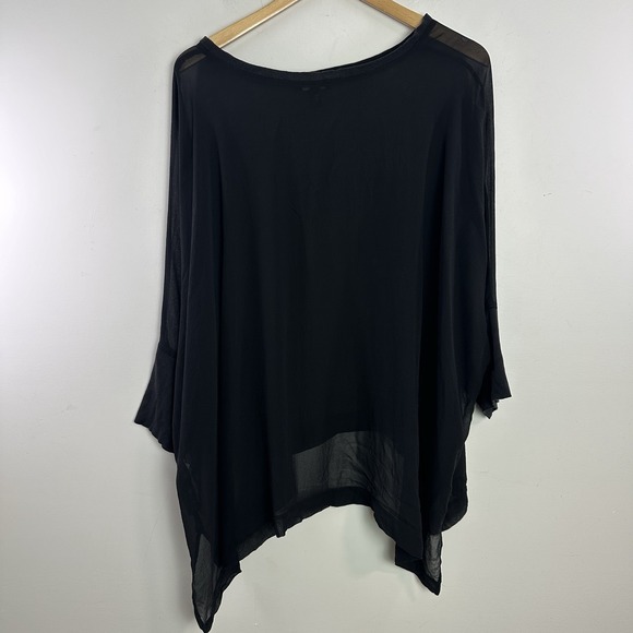 EILEEN FISHER Top XL Silk Sheer Dolman Sleeve Asymmetric Hem Black Oversized - Picture 5 of 9
